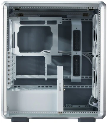 „Cooler Master“ korpusas „MasterFrame 500 Mesh“ sidabrinis, permatomas šoninis skydelis, ATX, 2x 200 mm ventiliatoriai, 1x 120 mm ventiliatorius, pilkas