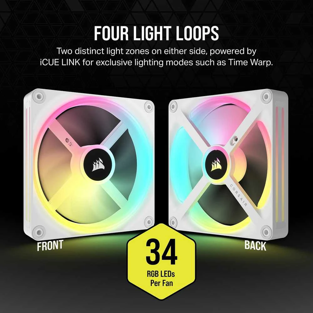 CORSAIR iCUE LINK QX140 RGB Baltas 140 mm magnetinio kupolo ventiliatorius, vienas