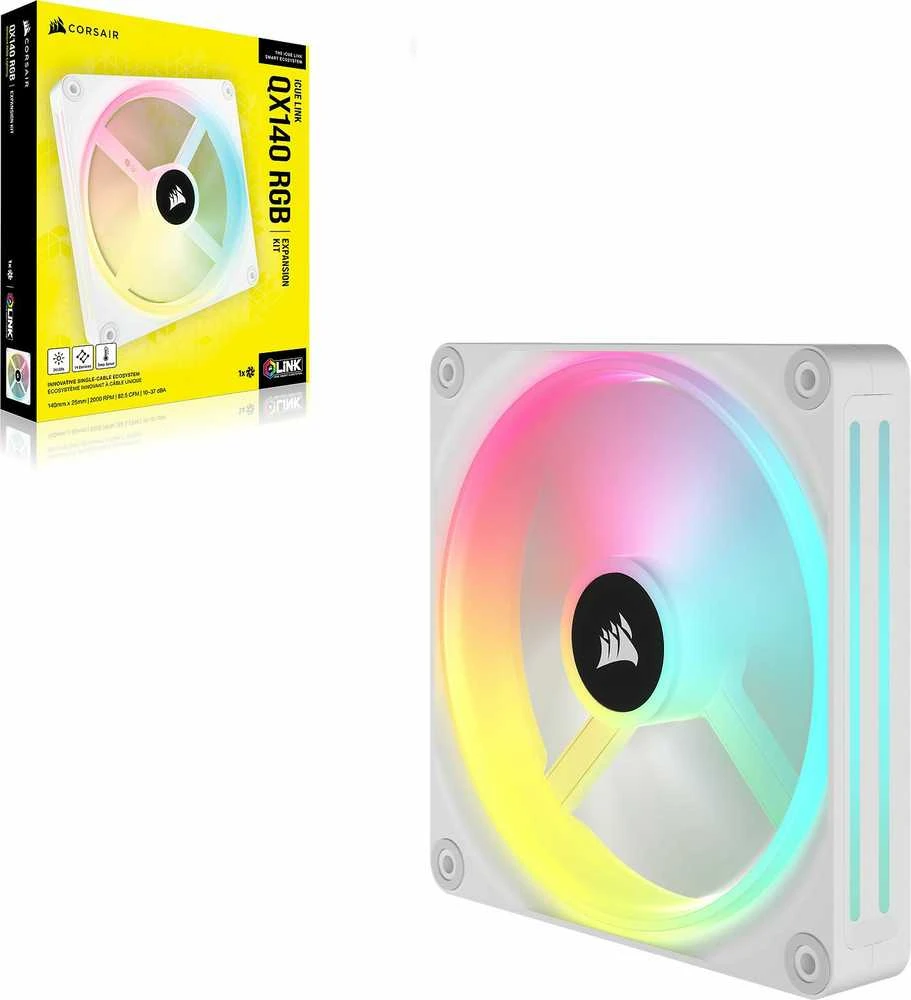 CORSAIR iCUE LINK QX140 RGB Baltas 140 mm magnetinio kupolo ventiliatorius, vienas