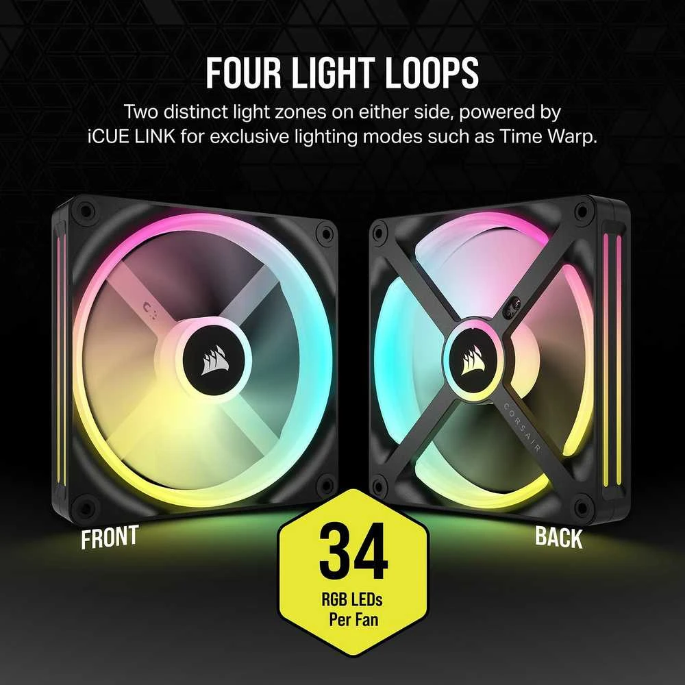 Corsair iCUE LINK QX140 RGB Series, PWM korpuso ventiliatorius, 2er Pack su RGB valdikliu- 140mm, juodos spalvos, Starter Kit
