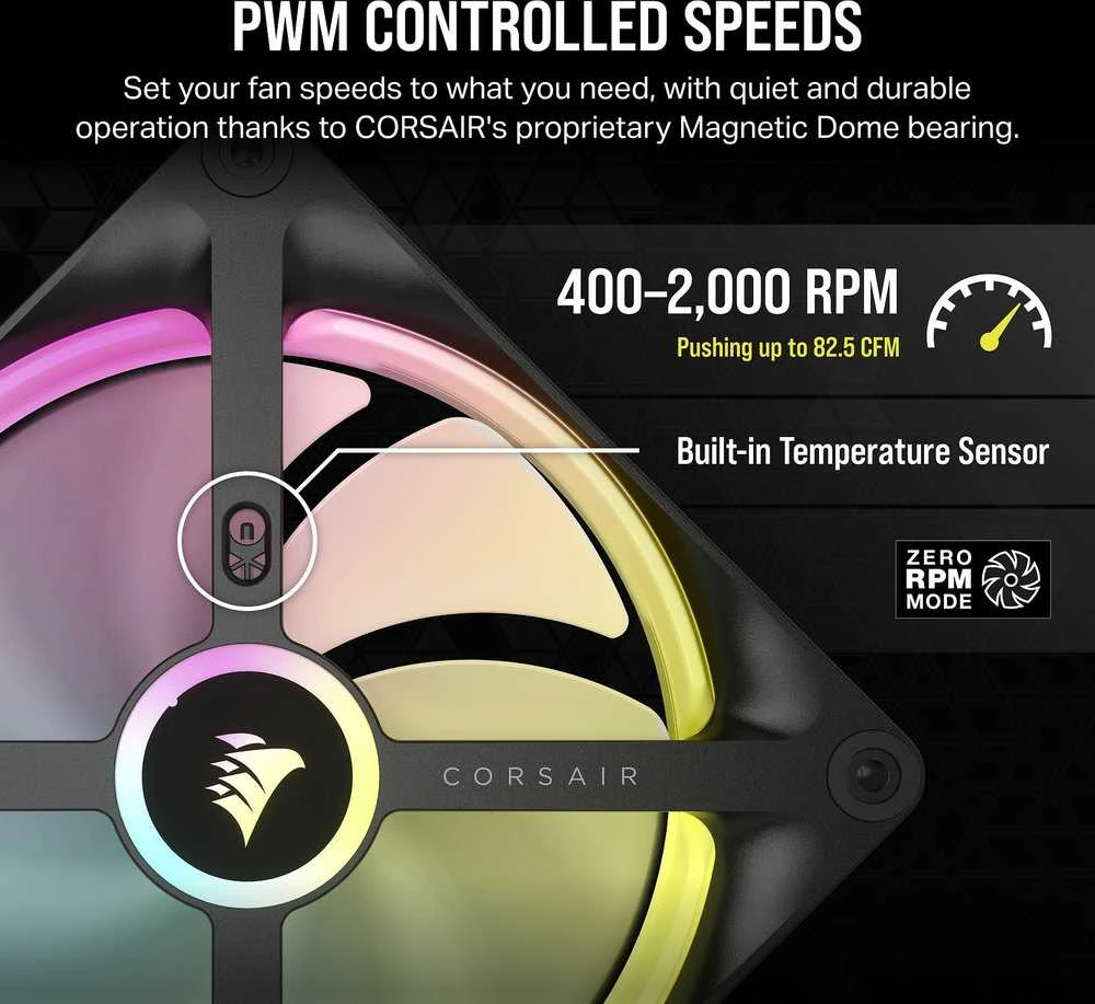 Corsair iCUE LINK QX140 RGB Series, PWM korpuso ventiliatorius, 2er Pack su RGB valdikliu- 140mm, juodos spalvos, Starter Kit