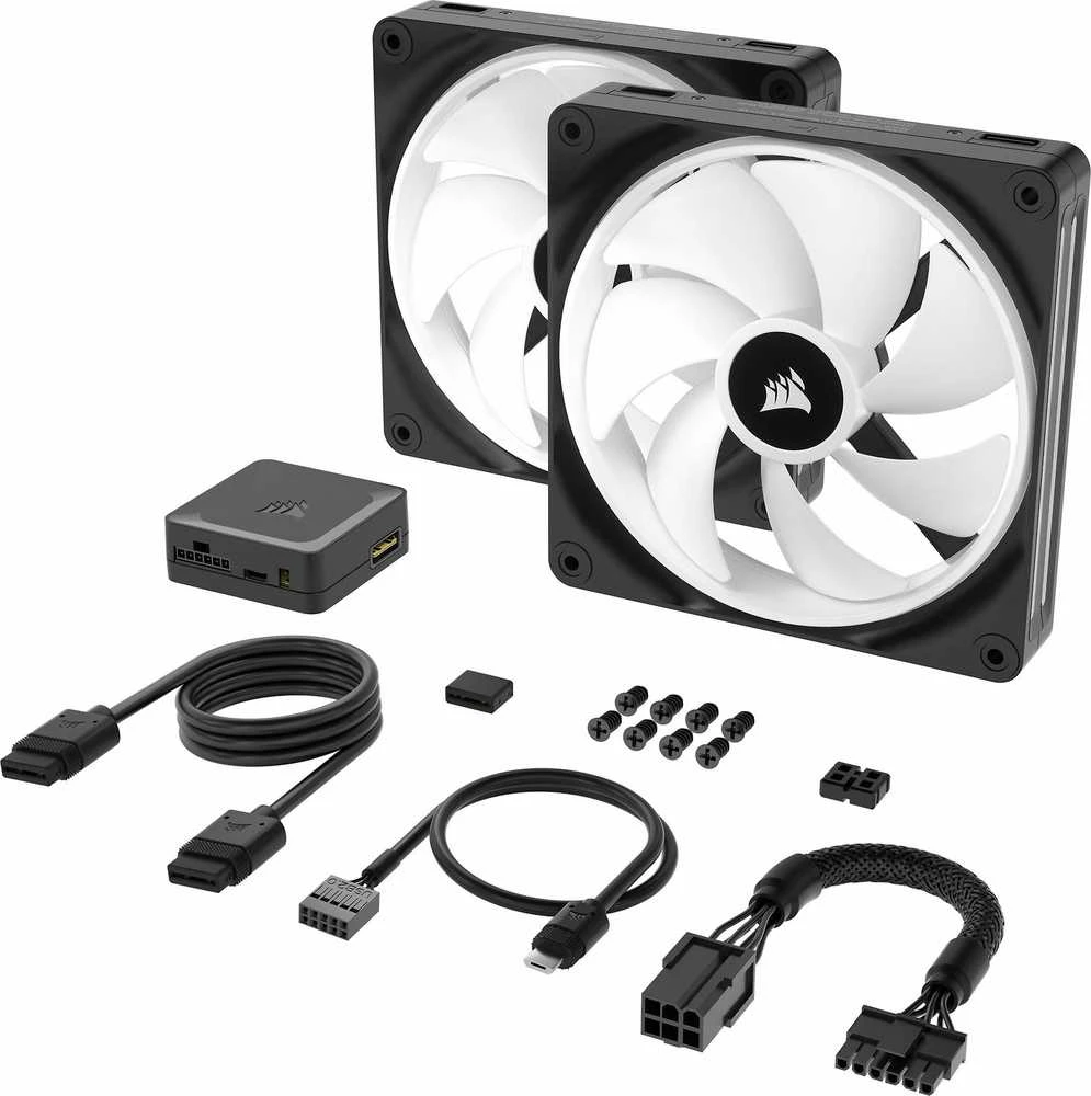 Corsair iCUE LINK QX140 RGB Series, PWM korpuso ventiliatorius, 2er Pack su RGB valdikliu- 140mm, juodos spalvos, Starter Kit