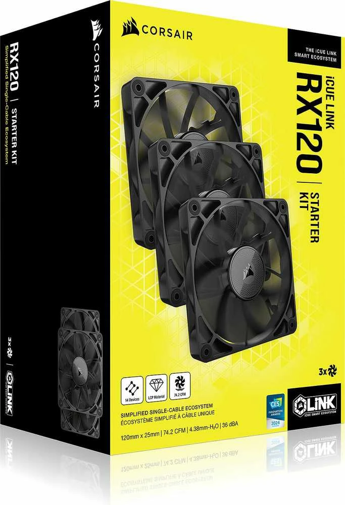 Corsair iCUE LINK RX120 Series, PWM korpuso ventiliatorius 3er Pack - 120 mm, juodos spalvos