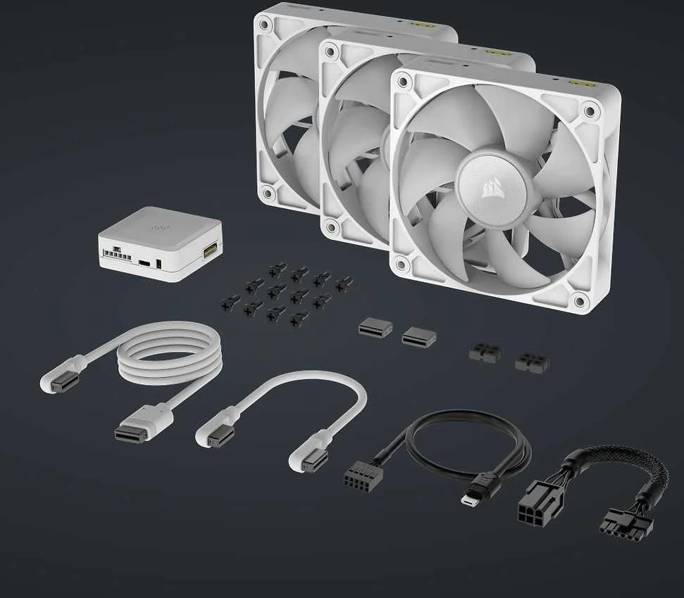 „Corsair iCUE LINK RX120 RGB“ serijos PWM ventiliatoriai, 3 vnt. pakuotėje – 120 mm, baltas