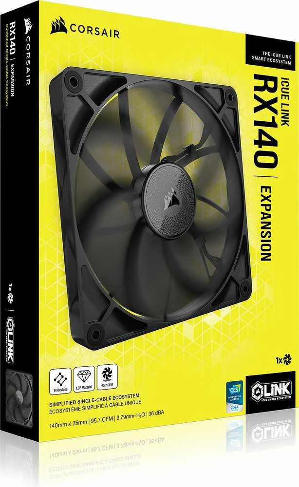 Corsair iCUE LINK RX140 Series, PWM korpuso ventiliatorius - 140mm, juodos spalvos
