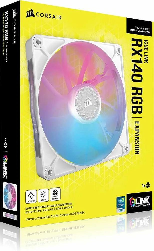 Corsair iCUE LINK RX140 RGB Series, PWM korpuso ventiliatorius – 140mm, baltos spalvos