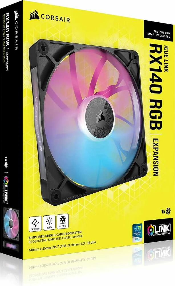 Corsair iCUE LINK RX140 RGB Series, PWM fan – 140mm, juodas