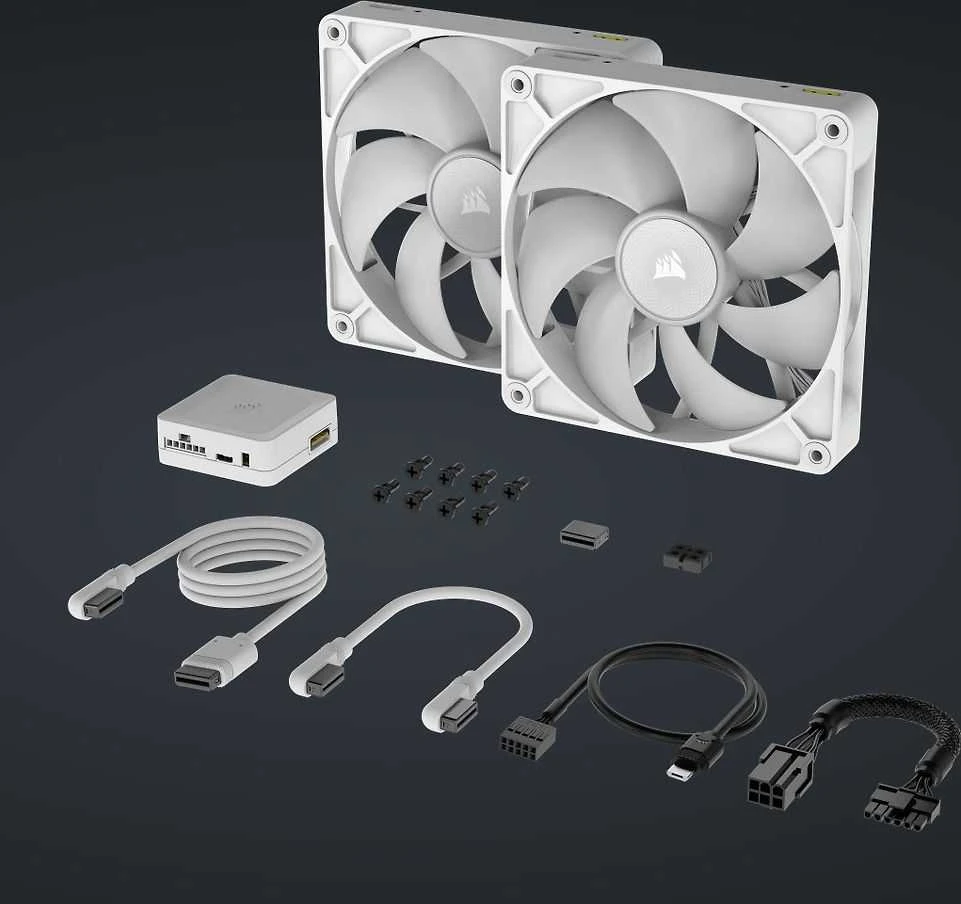 Corsair iCUE LINK RX140 RGB Series, PWM korpuso ventiliatorius 2er Pack – 140mm, baltos spalvos