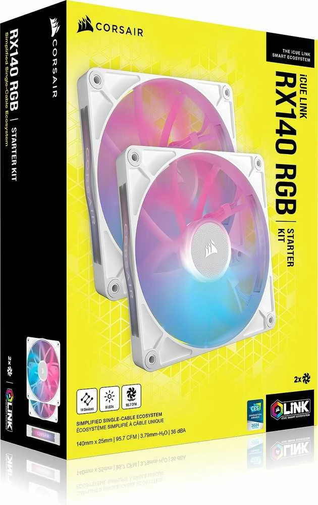 Corsair iCUE LINK RX140 RGB Series, PWM korpuso ventiliatorius 2er Pack – 140mm, baltos spalvos
