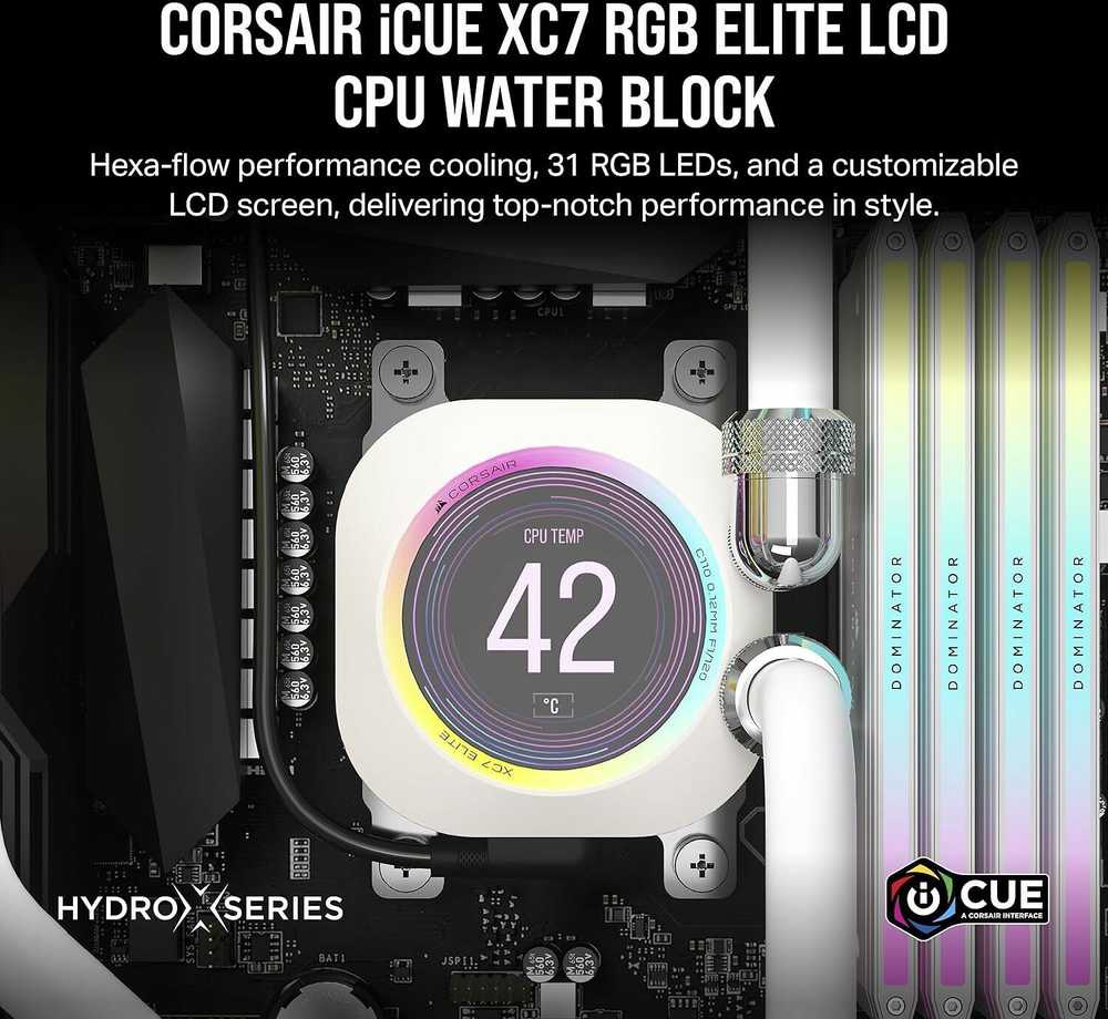 Corsair CPU vandens blokas XC7 ELITE LCD Baltas