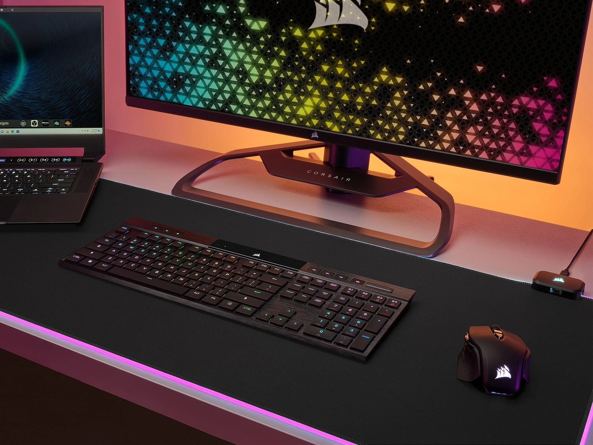 Corsair Klaviatūra | K100 AIR | Mechaninė klaviatūra žaidimams | Wireless/su laidu | Nordic | Bluetooth | Juodas | USB Type-A | CHERRY MX Ultra LP TACTILE