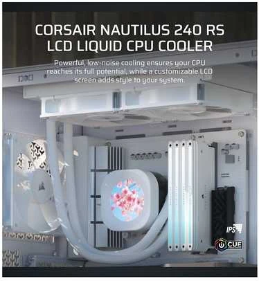 Corsair Nautilus RS 240 LCD ARGB „viskas viename“ „Vanduo“ aušinimas · 240 mm, baltas
