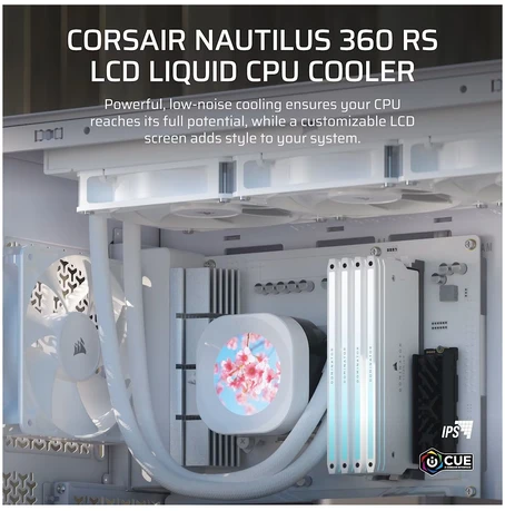 Corsair Nautilus RS 360 LCD ARGB „viskas viename“ „Vanduo Cooling“ – 360 mm, baltas