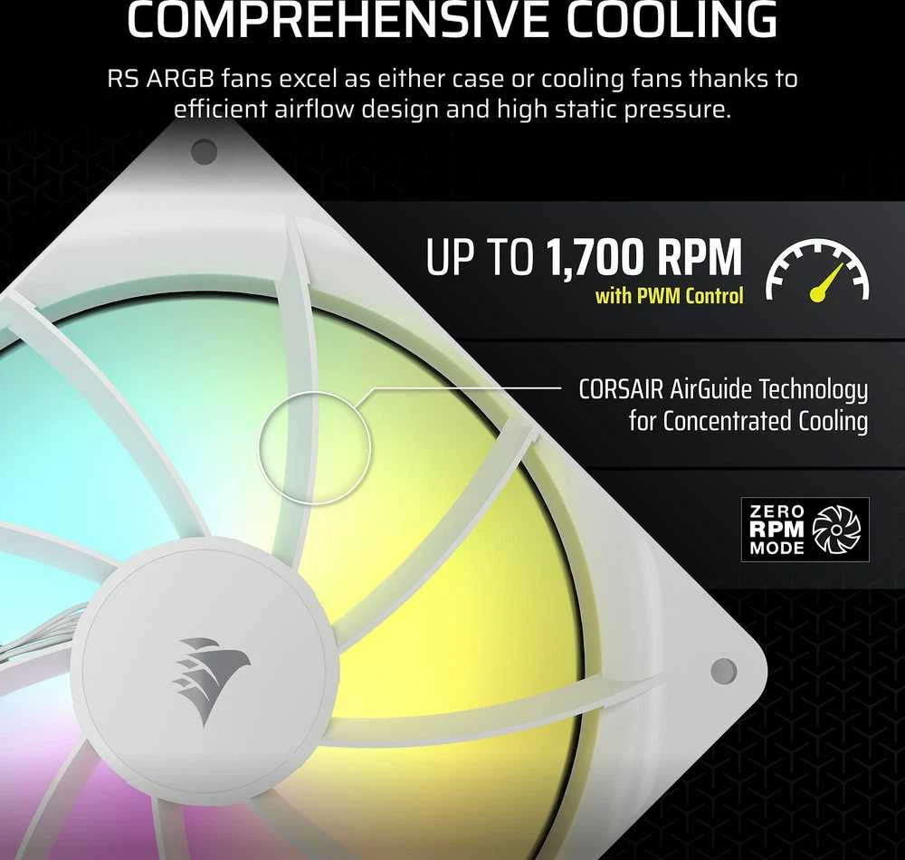 Corsair RS ARGB PWM Fan – 140 mm, baltas