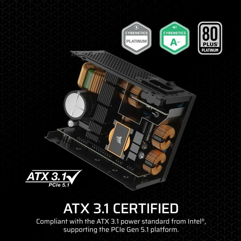 „Corsair SF Series SF750 SFX“ maitinimo šaltinis, 80 PLUS Platinum, ATX 3.1 / PCIe 5.1 × 750 vatų, juodas