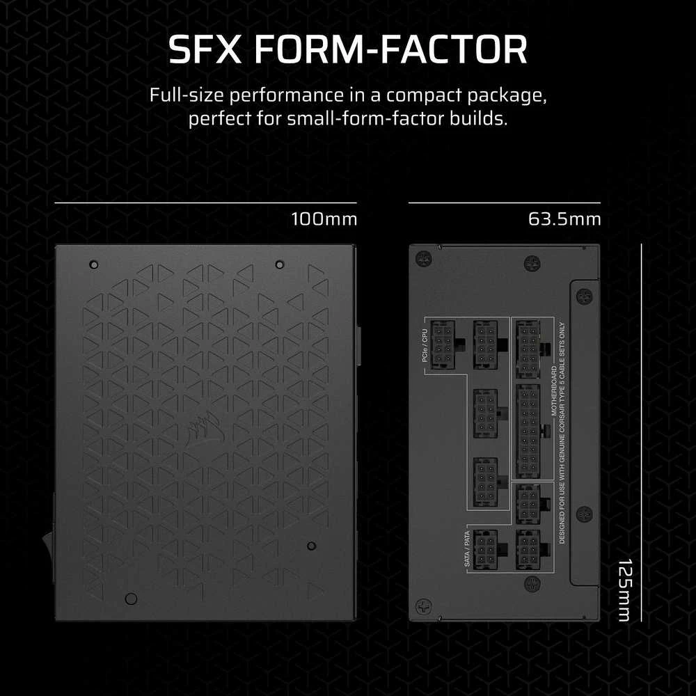 „Corsair SF Series SF750 SFX“ maitinimo šaltinis, 80 PLUS Platinum, ATX 3.1 / PCIe 5.1 × 750 vatų, juodas