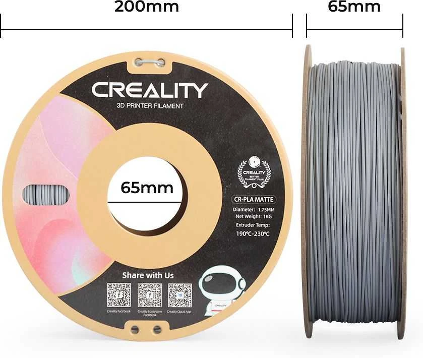 Creality CR-PLA Matte - 1.75mm - 1kg - Matinė pilka