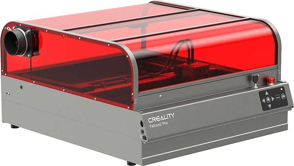 Creality Falcon 2 Pro su raudonu apsauginiu gaubtu