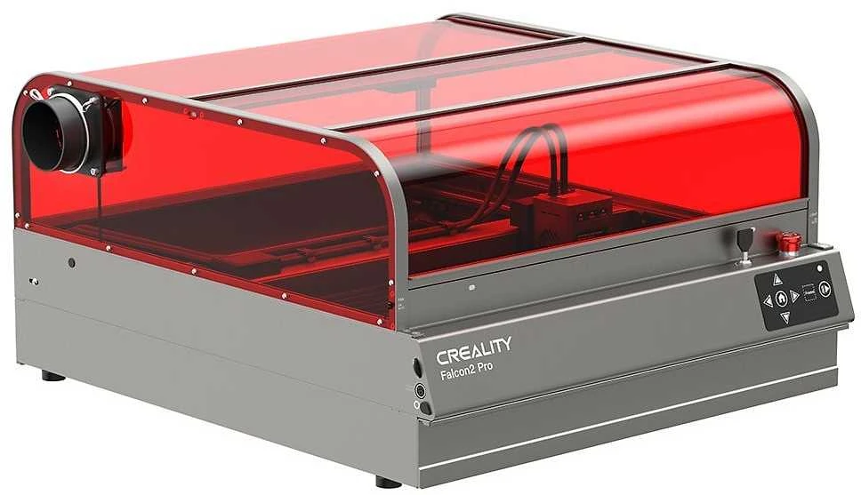 Creality Falcon 2 Pro su raudonu apsauginiu gaubtu