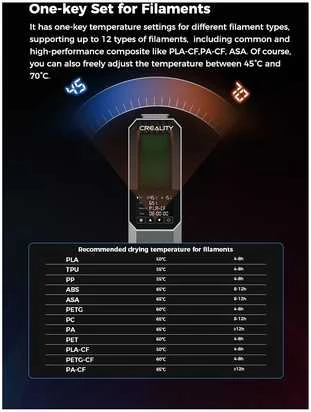 3D plastiko džiovintuvas 45℃-70℃ Space Pi CREALITY