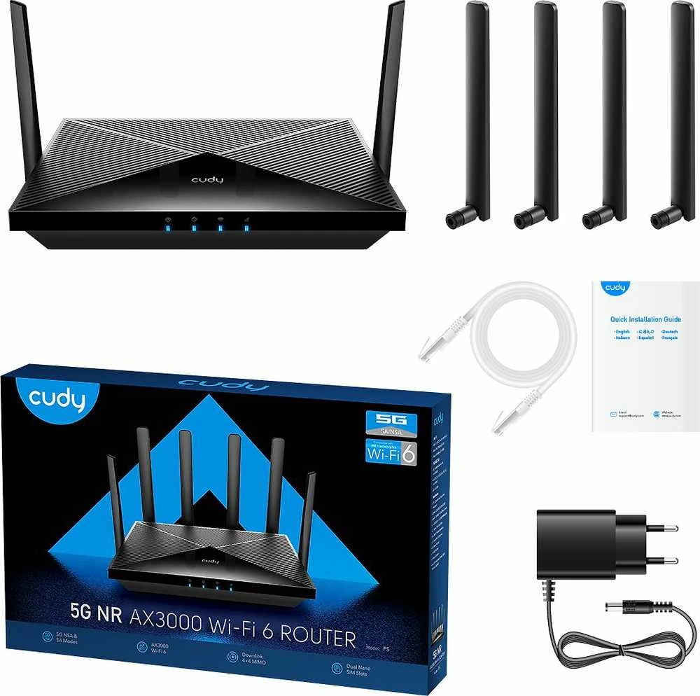 Cudy P5 belaidis maršrutizatorius Gigabit Ethernet dviejų dažnių (2,4 GHz / 5 GHz) 5G Juodas