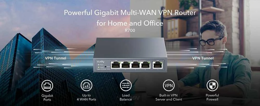 Maršrutizatorius - Cudy Gigabit Multi-WAN VPN 128MB Pilkas
