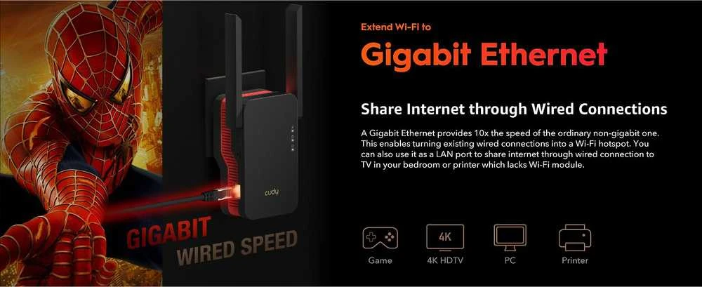 Wi-Fi Stiprintuvas - Cudy RE3000 2400-5000 MHz 574/2402 Mbit/s Raudonas/Juodas