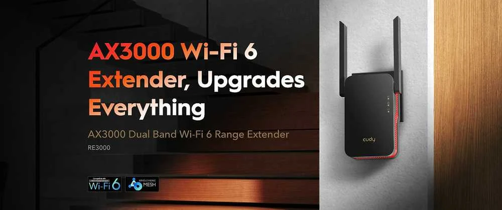 Wi-Fi Stiprintuvas - Cudy RE3000 2400-5000 MHz 574/2402 Mbit/s Raudonas/Juodas