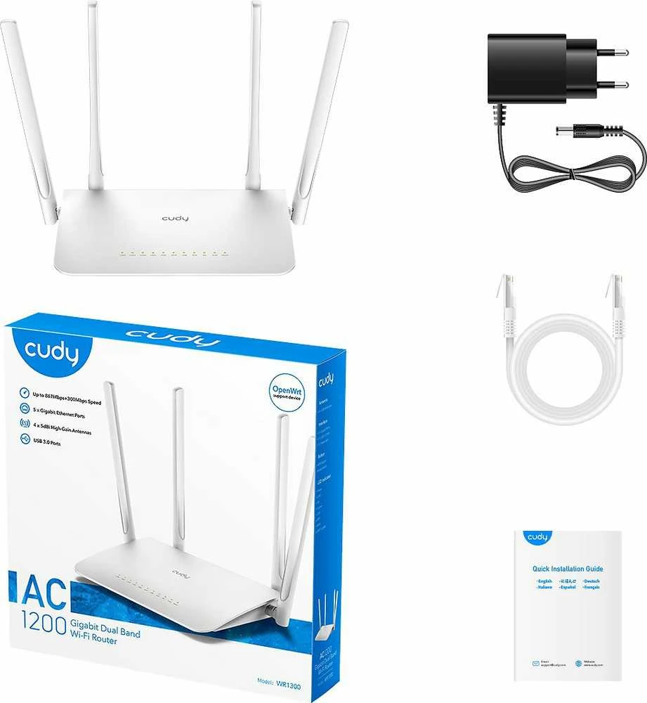 Belaidis Maršrutizatorius - Cudy WR1300 Dviejų Juostų Gigabit Ethernet Baltas