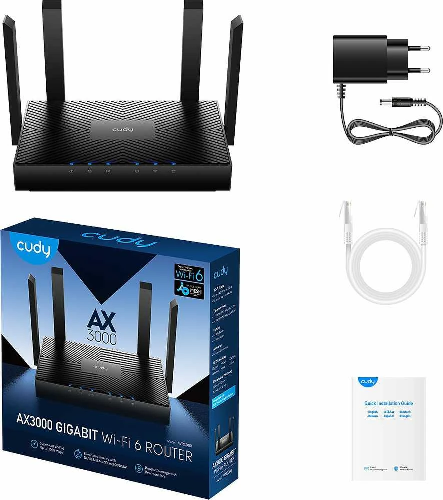Belaidis Maršrutizatorius - Cudy WR3000 Gigabit Dual-Band 2.4/5 GHz Juodas