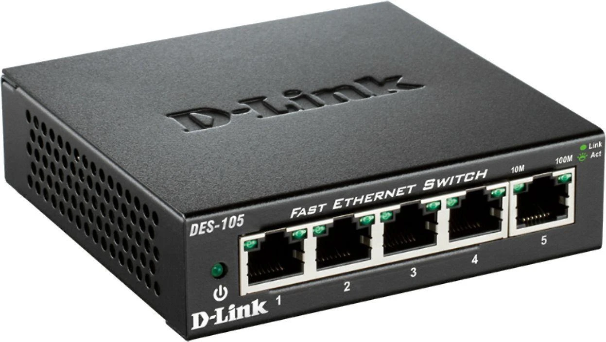 Šakotuvas D-LINK 5 prievadų 10/100 metalinio korpuso stalinio kompiuterio jungiklis