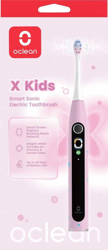 Oclean X Kids rožinis šepetėlis pakuotėje