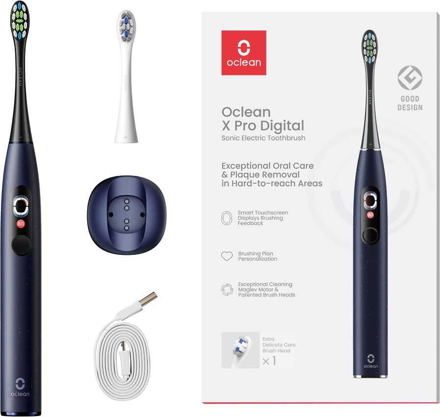 Oclean Elektrinis dantų šepetėlis X Pro Digital, Mėlynos spalvos aprašymas - Prekės nuotrauka