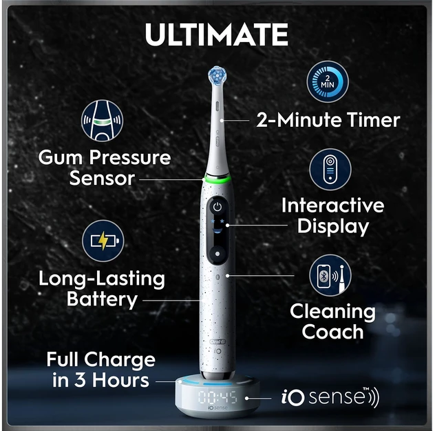 „Oral-B iO10“ elektrinis dantų šepetėlis – baltas – 1 šepetėlio galvutė, kelioninis įkrovimo dėklas