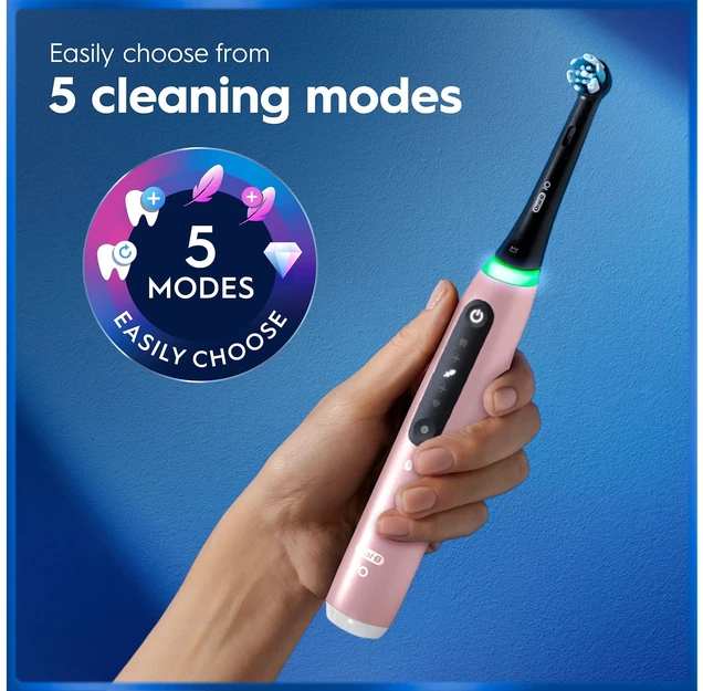 „Oral B iO5“ elektrinis dantų šepetėlis – rožinis – 1 šepetėlio galvutė, aukščiausios kokybės kelioninis dėklas