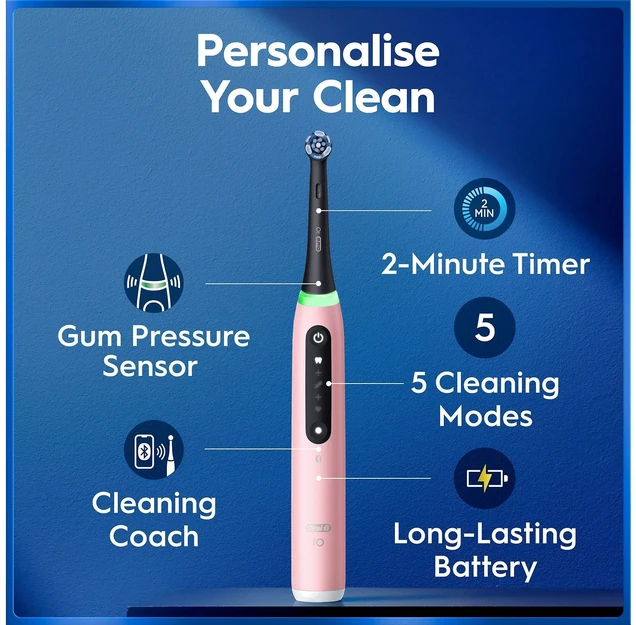 Oral-B iO5 elektrinis šepetėlis su funkcijų paaiškinimais