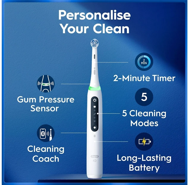 „Oral B iO5“ elektrinis dantų šepetėlis – baltas – 1 šepetėlio galvutė, aukščiausios kokybės kelioninis dėklas