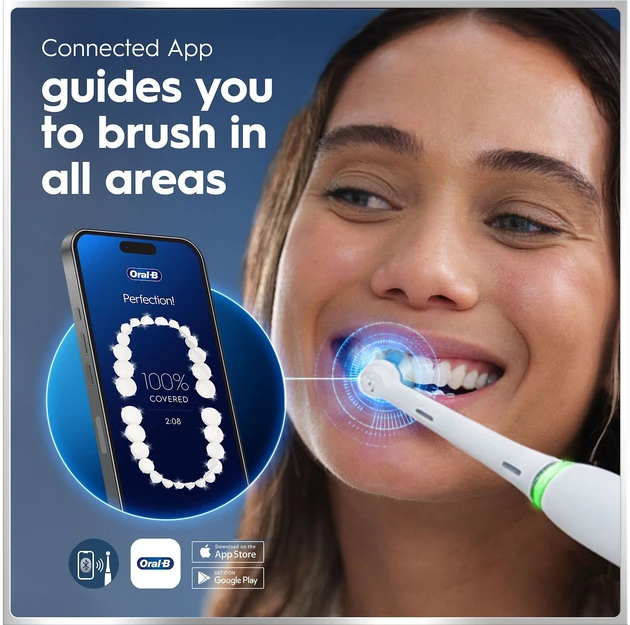 „Oral B iO6“ elektrinis dantų šepetėlis – baltas – 2 šepetėlių galvutės, aukščiausios kokybės kelioninis dėklas