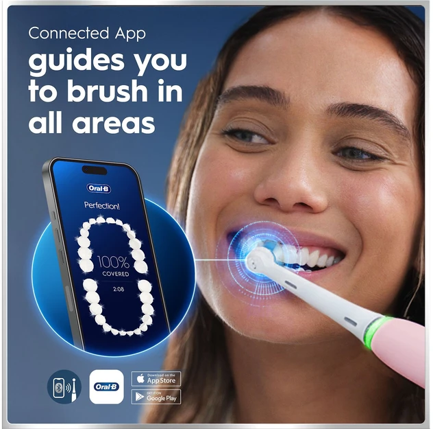 „Oral B iO6“ elektrinis dantų šepetėlis – rožinis – 2 šepetėlių galvutės, aukščiausios kokybės kelioninis dėklas