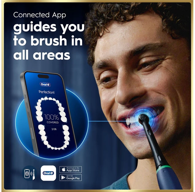 „Oral B iO9“ elektrinis dantų šepetėlis – safyro mėlynumo – 2 šepetėlių galvutės, kelioninis įkrovimo dėklas