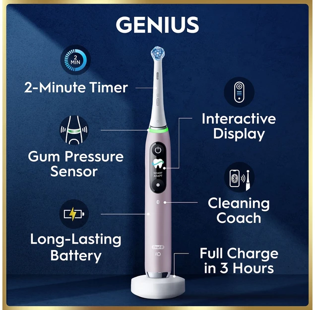 „Oral B iO9“ elektrinis dantų šepetėlis – rožinis – 2 šepetėlių galvutės, kelioninis įkrovimo dėklas