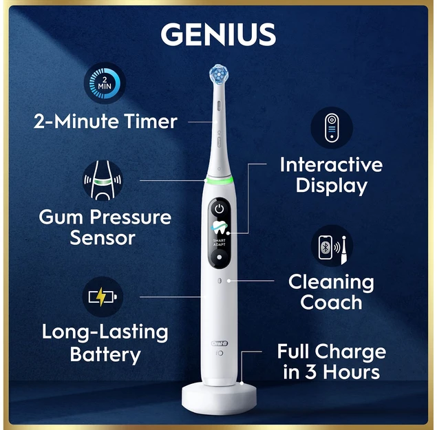 „Oral B iO9“ elektrinis dantų šepetėlis – baltas – 2 šepetėlių galvutės, kelioninis įkrovimo dėklas