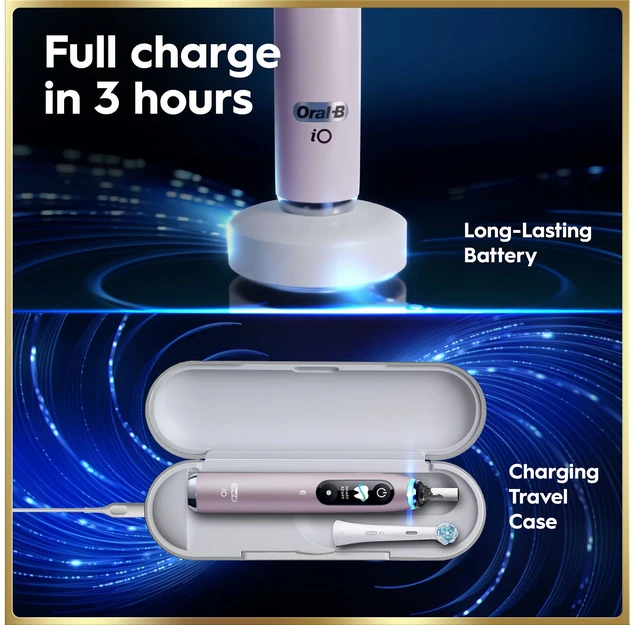 „Oral B iO9“ elektrinis dantų šepetėlis – rožinis – 2 šepetėlių galvutės, kelioninis įkrovimo dėklas