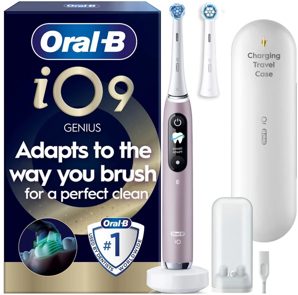 „Oral B iO9“ elektrinis dantų šepetėlis – rožinis – 2 šepetėlių galvutės, kelioninis įkrovimo dėklas