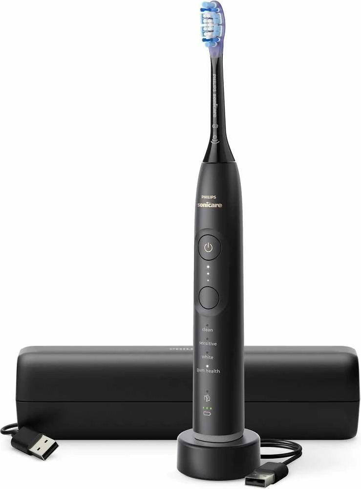 Juodas Philips Sonicare 7100 su įkrovimo stotele ir dėklu
