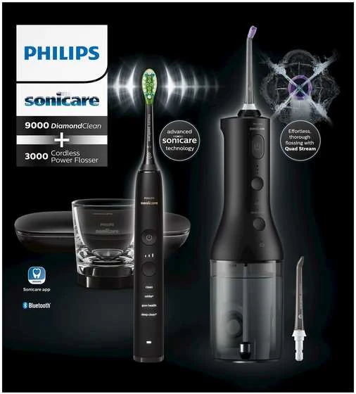 Burnos irigatorius ir dantų šepetėlis Philips Sonicare Cordless Power Flosser „DiamondClean 9000“  HX3886/43