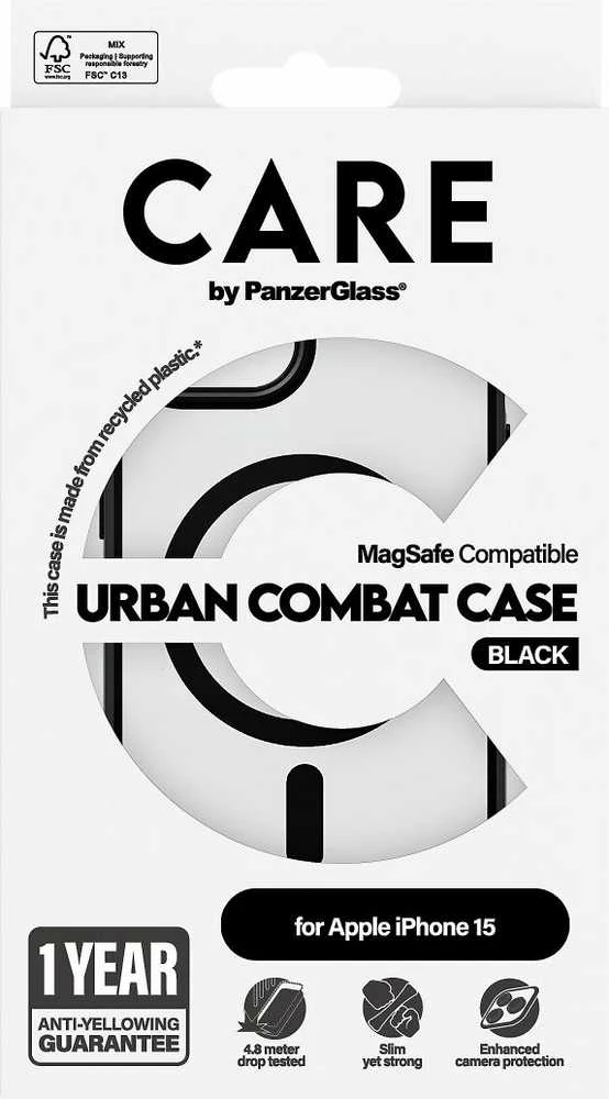 „Panzer Glass CARE by PanzerGlass Urban Combat“ dėklas „MagSafe“, skirtas „iPhone 15“ – Juodas