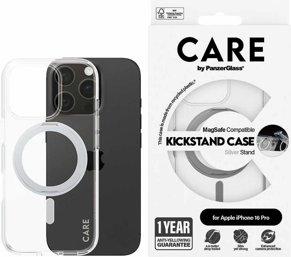 Panzer Glass CARE by PanzerGlass Feature Kickstand Apple iPhone 16 Pro 6.3" sidabrinis/sidabrinis MagSafe 1326