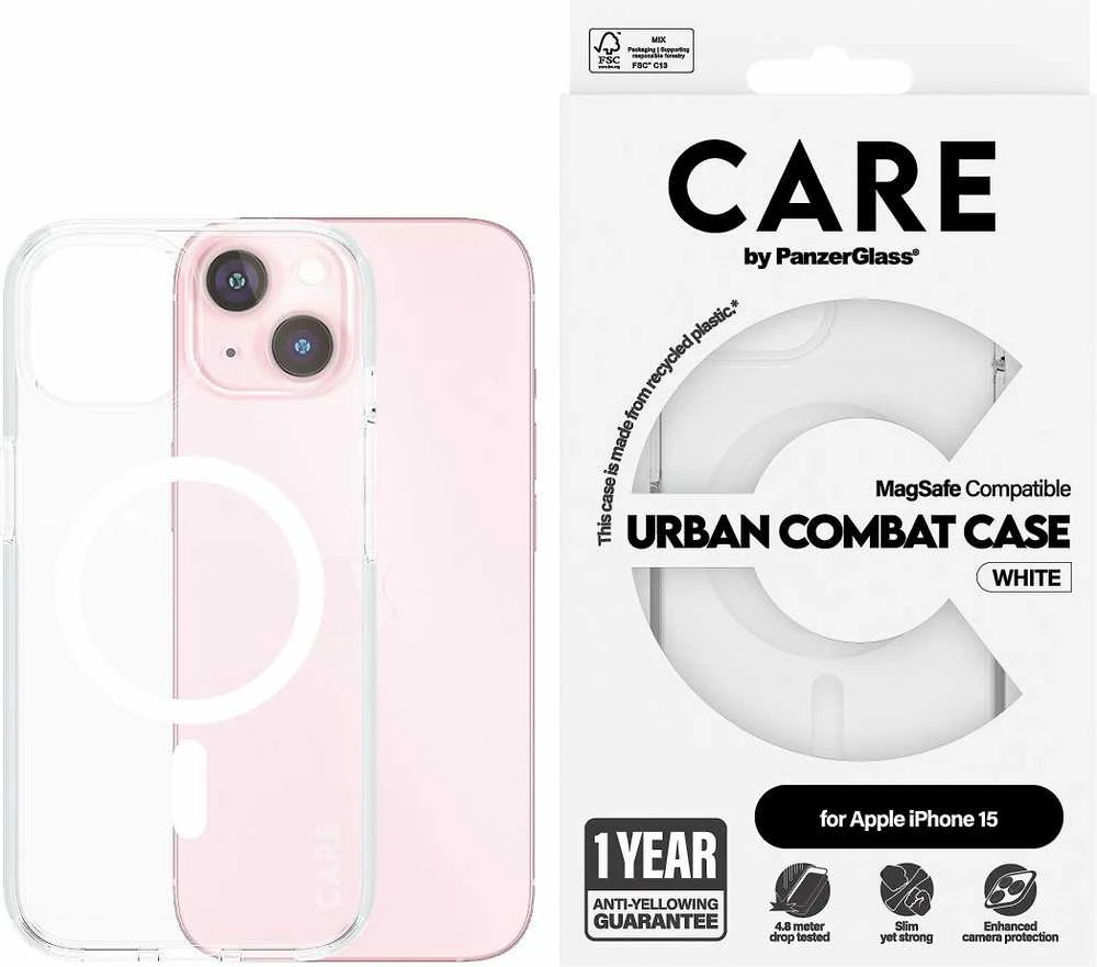 „Panzer Glass CARE by PanzerGlass Urban Combat“ dėklas „MagSafe“, skirtas „iPhone 15“ – Baltas