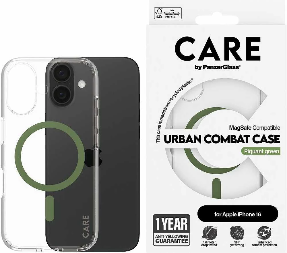 Panzer Glass CARE by PanzerGlass Flagship Apple iPhone 16 6.1" dėklas telefonui žalios spalvos/dėklas telefonui žalios spalvos MagSafe 1369